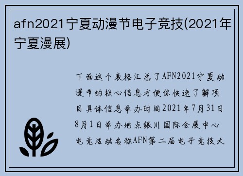 afn2021宁夏动漫节电子竞技(2021年宁夏漫展)